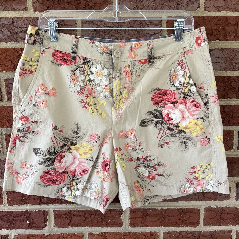 Bass Heritage Collection Cotton Shorts Womens 8 Cottage‎ Rose Floral Tan